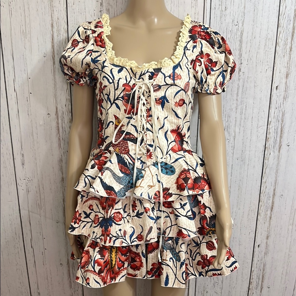 Red and Blue Cap Sleeve Floral Dress